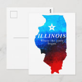 Shining Red Blue Glitter Map of State of Illinois Briefkaart (Voorkant / Achterkant)