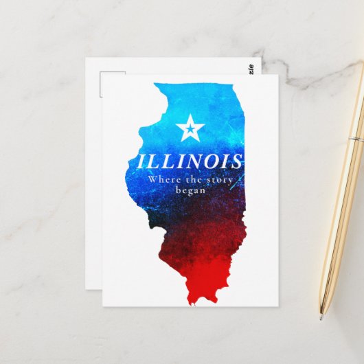 Shining Red Blue Glitter Map of State of Illinois Briefkaart (Voorkant / Achterkant in situ)