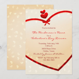 Shining Red Heart Valentijnsdag Party Invite Kaart