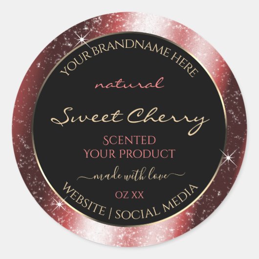 Shining Red Sparkle Glitter Lijst Productlabel Ronde Sticker (Voorkant)