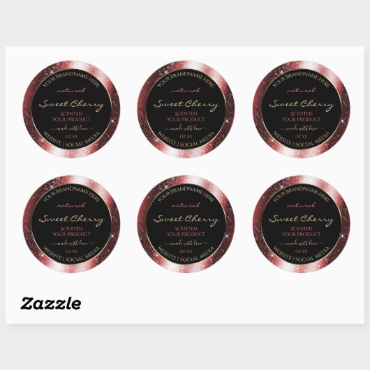 Shining Red Sparkle Glitter Lijst Productlabel Ronde Sticker (Vel)