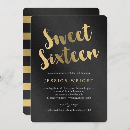 Shining Script Sweet Sixteen Party Uitnodigingen (Voorkant / Achterkant)