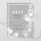 Shining Silver Botanical ingelijst RSVP Folie Uitnodiging Briefkaart (Voorkant)