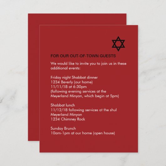 Shining Star Bar / Bat Mitzvah Enclosure Kaart (Voorkant / Achterkant)