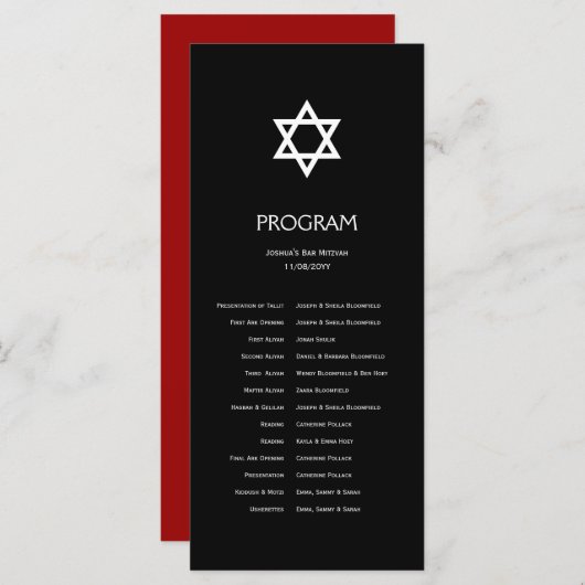 Shining Star Bar/Bat Mitzvah Program Programmakaart (Voorkant / Achterkant)