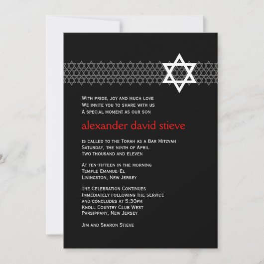 Shining Star Bar Mitzvah Uitnodiging (Voorkant)