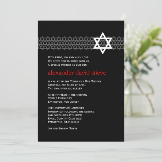Shining Star Bar Mitzvah Uitnodiging (Staand voorkant)