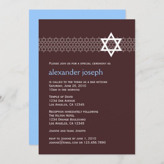 Shining Star Bar Mitzvah Uitnodiging (Voorkant / Achterkant)