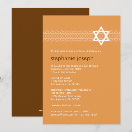 Shining Star Bat Mitzvah Uitnodiging (Voorkant / Achterkant)