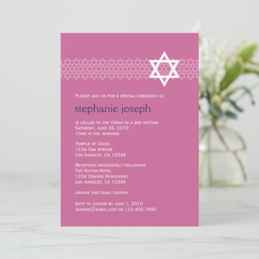 Shining Star Bat Mitzvah Uitnodiging (Staand voorkant)