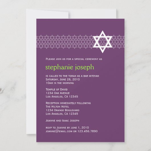 Shining Star Bat Mitzvah Uitnodiging (Voorkant)