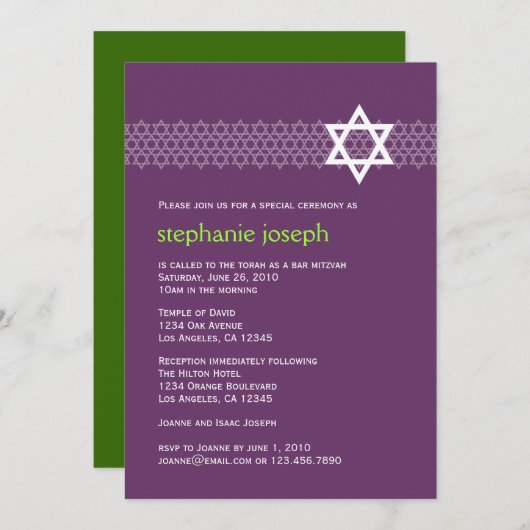 Shining Star Bat Mitzvah Uitnodiging (Voorkant / Achterkant)