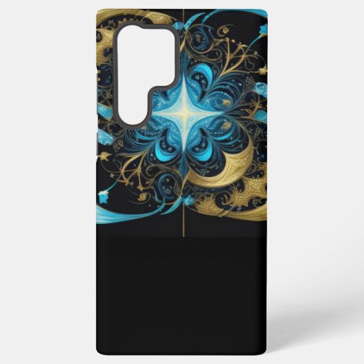 Shining Star Blue Flower Gold Samsung Galaxy Hoesje (Achterkant)