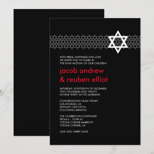 Shining Star B'nai Mitzvah Uitnodiging (Voorkant / Achterkant)