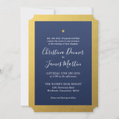 Shining Star Navy Gold Ticket Wedding Invitation Kaart (Voorkant)