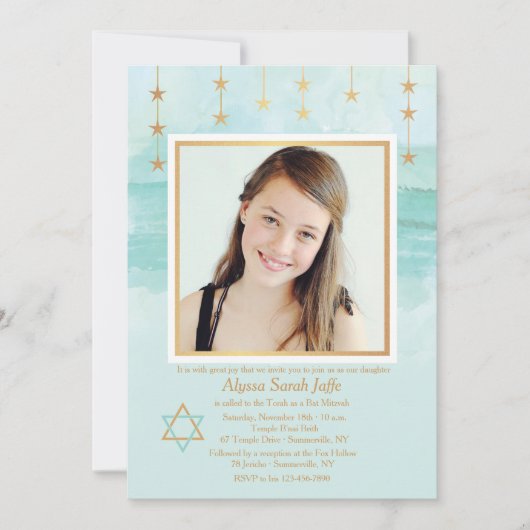 Shining Star Photo Bat Mitzvah Uitnodiging (Voorkant)