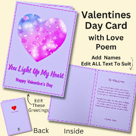 Shining Valentijn hart met liefde gedicht Kaart