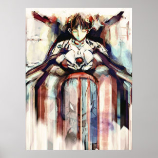 Shinji Evangelion Anime Tra Digital Painting Poster