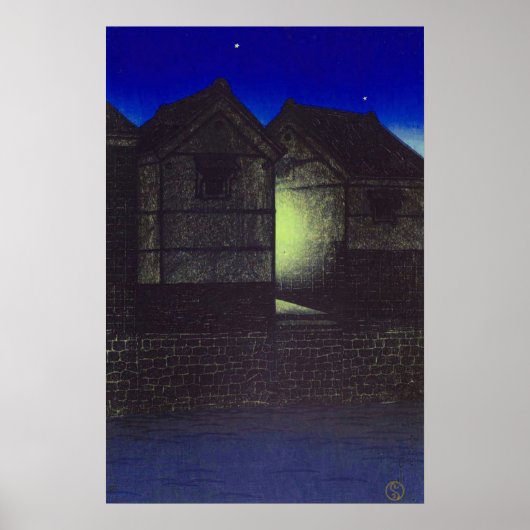 Shinkawa bij Night Kawase Hasui Poster (Voorkant)