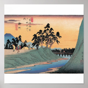 Shinmachi, Japan. Mt. Fuji achtergrond. Poster