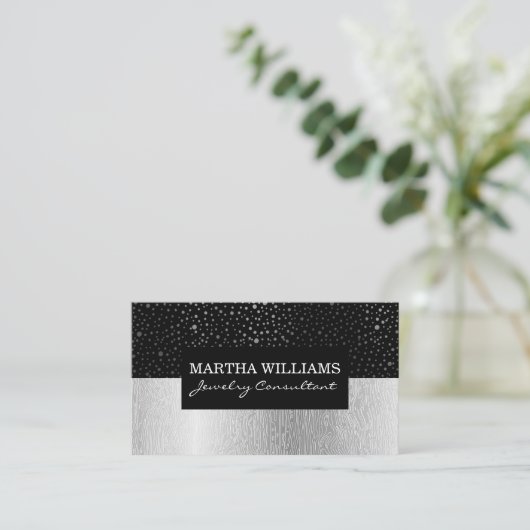 Shinny Stippen Pattern Black | Zilver natuurlijk p Visitekaartje (Staand voorkant)