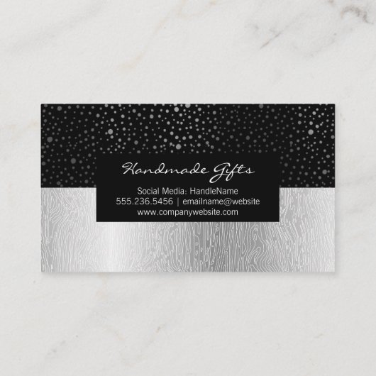 Shinny Stippen Pattern Black | Zilver natuurlijk p Visitekaartje (Achterkant)
