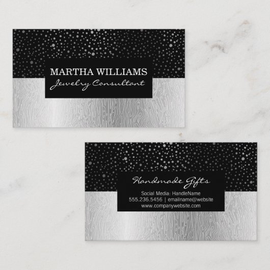 Shinny Stippen Pattern Black | Zilver natuurlijk p Visitekaartje (Voorkant / Achterkant)