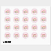 Shiny 3D Rainbow 7th Birthday Girl on Pink Ronde Sticker (Vel)