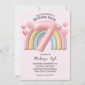 Shiny 3D Rainbow 7th Birthday Party For Girl Pink Kaart (Voorkant)