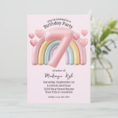 Shiny 3D Rainbow 7th Birthday Party For Girl Pink Kaart (Staand voorkant)