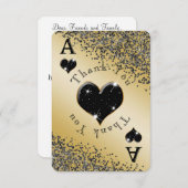 Shiny Ace of Hearts & Black Glitter Dank je wel Bedankkaart (Voorkant / Achterkant)