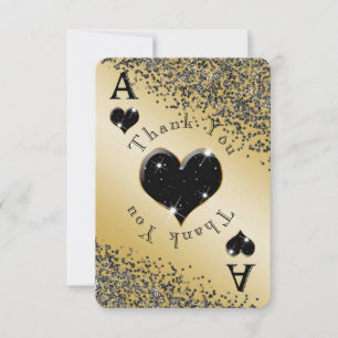 Shiny Ace of Hearts & Black Glitter Dank je wel Bedankkaart