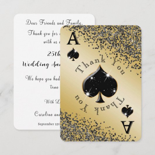 Shiny Ace of Spades & Black Glitter Dank je wel Bedankkaart (Voorkant / Achterkant)