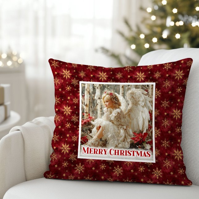 Shiny Angelic Red Gold Christmas Pillow Gift Kussen (Shiny Angelic Red Gold Christmas Pillow Gift)