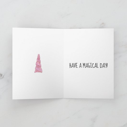 Shiny Aqua Pink Unicorn Birthday Kaart (Binnen)