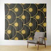 Shiny Art Deco Gold Sun Patroon op zwart Wandkleed (In Situ (horizontaal))