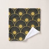 Shiny Art deco zwart en goud zon patroon Bad Handdoek (Wasdoekje)
