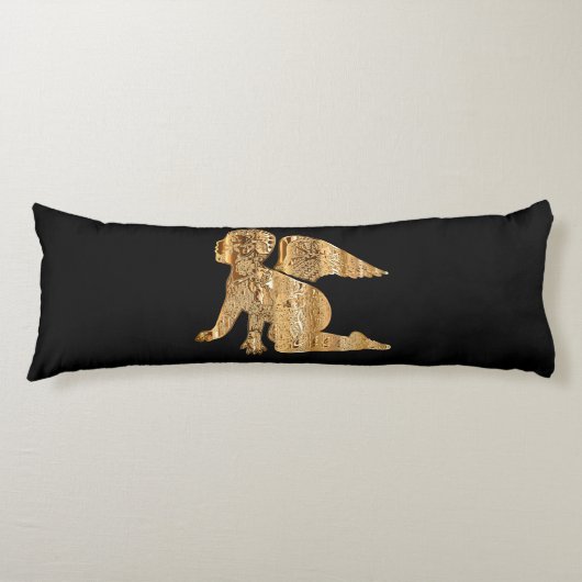 Shiny Baby Angel Wings Black Gold Angelic Lichaamskussen (Voorkant)