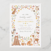 Shiny Barly Wait Woodland Animals Baby shower Folie Uitnodiging (Voorkant)