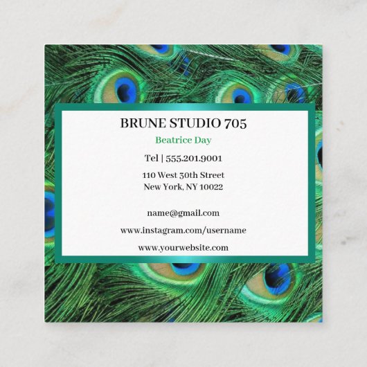 Shiny Big Peacock Feathers Vierkante Visitekaartje (Achterkant)