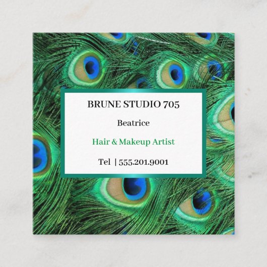 Shiny Big Peacock Feathers Vierkante Visitekaartje (Voorkant)