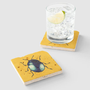 Shiny Blue Beetle Illustratie Stenen Onderzetter