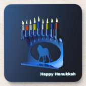 Shiny Blue Chanukkah Menorah Bier Onderzetter (Voorkant)