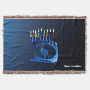 Shiny Blue Chanukkah Menorah Deken