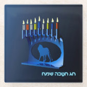 Shiny Blue Chanukkah Menorah Glazen Onderzetter (Voorkant)