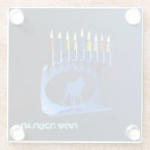 Shiny Blue Chanukkah Menorah Glazen Onderzetter (Achterkant)