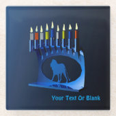 Shiny Blue Chanukkah Menorah Glazen Onderzetter (Voorkant)