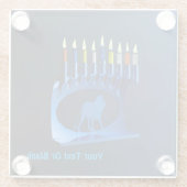 Shiny Blue Chanukkah Menorah Glazen Onderzetter (Achterkant)