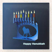 Shiny Blue Chanukkah Menorah Glazen Onderzetter (Voorkant)