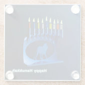 Shiny Blue Chanukkah Menorah Glazen Onderzetter (Achterkant)